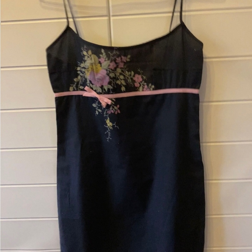 Studio C Black Tank Top with Pink Floral Design